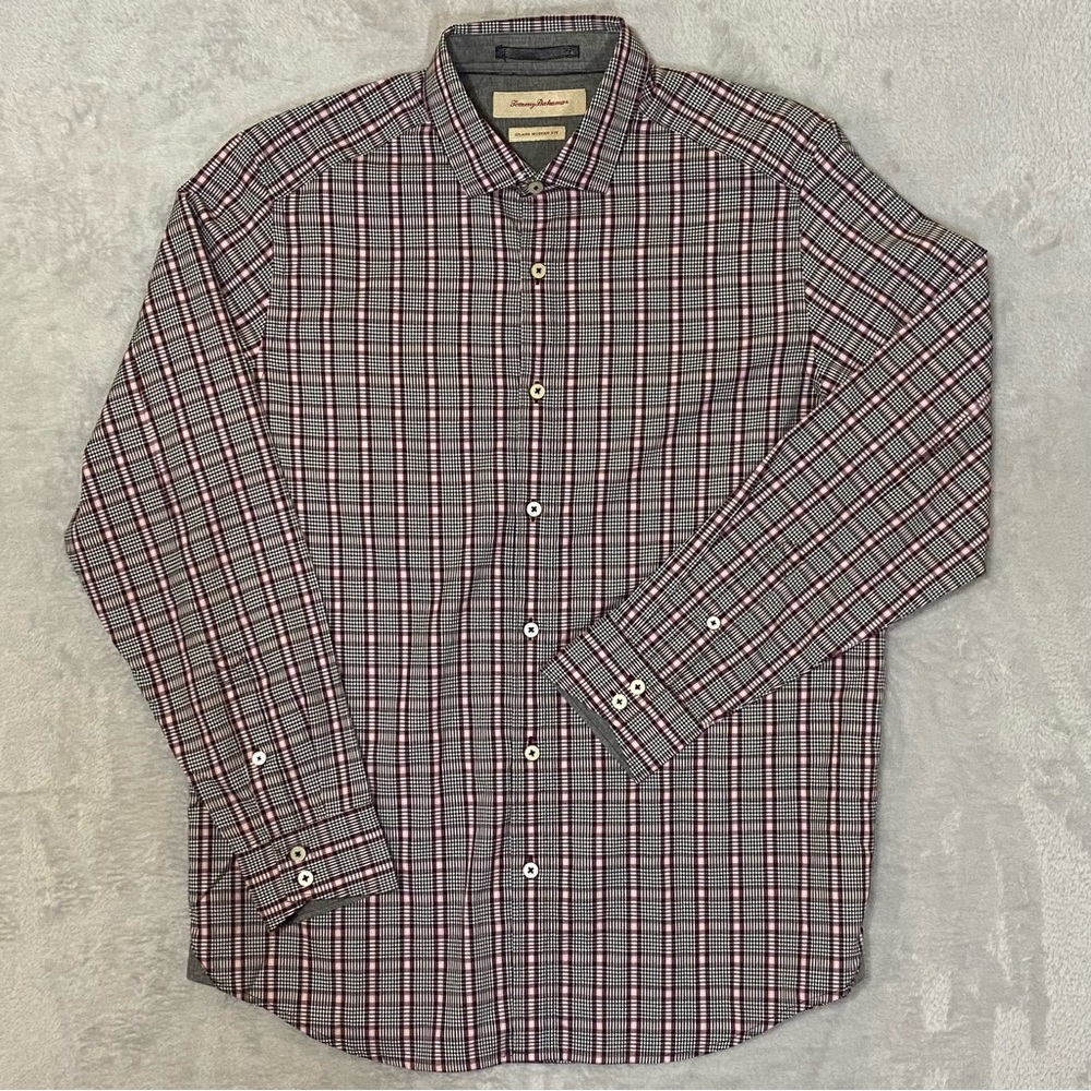 Tommy Bahama Mens Plaid Shirt Medium Island Modern Fit Jacquard Diamond